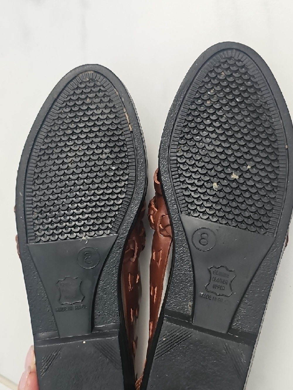 Woven Brown Genuine Leather Huarache Flats. - Picture 3 of 5
